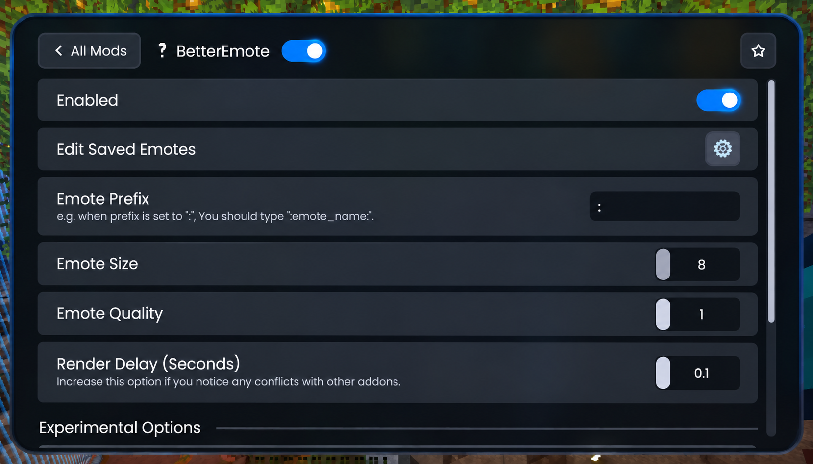 BetterEmote settings menu in LabyMod